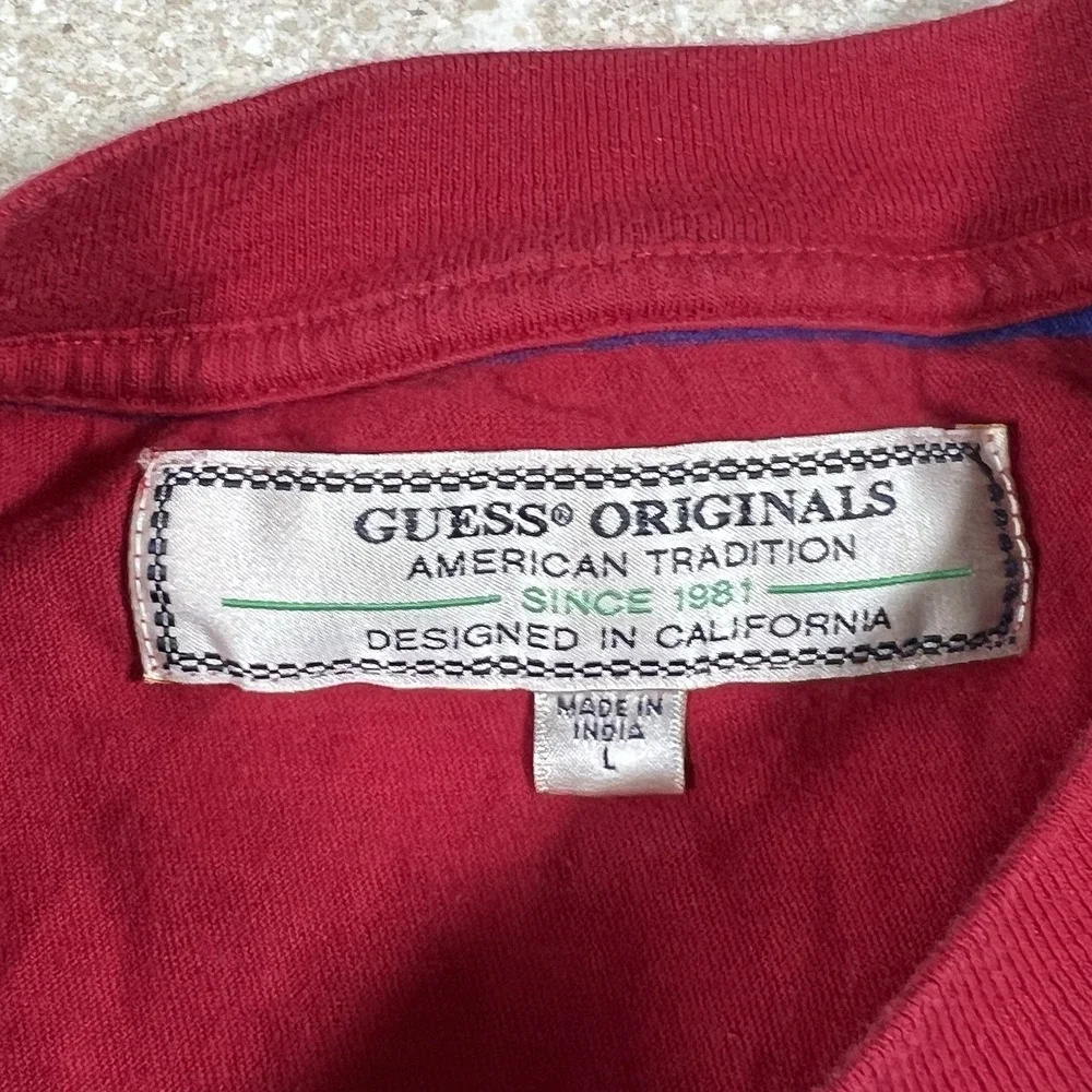 VTG Guess T Shirt Mens Large 90s Vertical Striped Red Blue Short Sleeve USA - Picture 4 of 6
